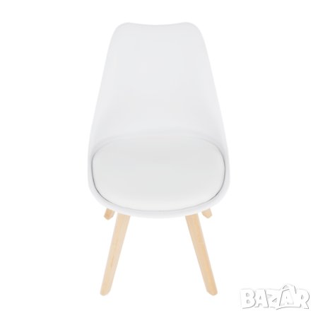  Промо! Стол от бяла екологична кожа, крака от бук Бали 48х56х81см, снимка 1