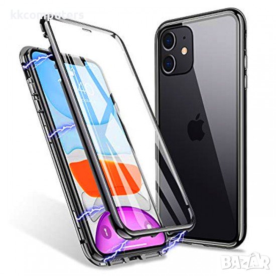 Твърд кейс bSmart магнитен алуминиев 360 градуса с предно стъкло, За iPhone 11 Pro Max (6.5), Черен, снимка 1