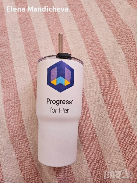 Термос чаша Неръждаема стомана Със сламка 600мл Бяла, снимка 1