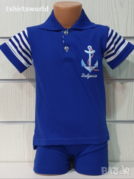 Ново детско тъмносиньо комплектче: тениска с яка и Котва + шорти, 3-4 години, снимка 1