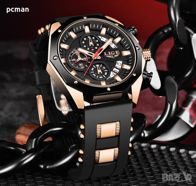 LIGE Black Gold 8908 луксозен мъжки кварцов часовник, снимка 1