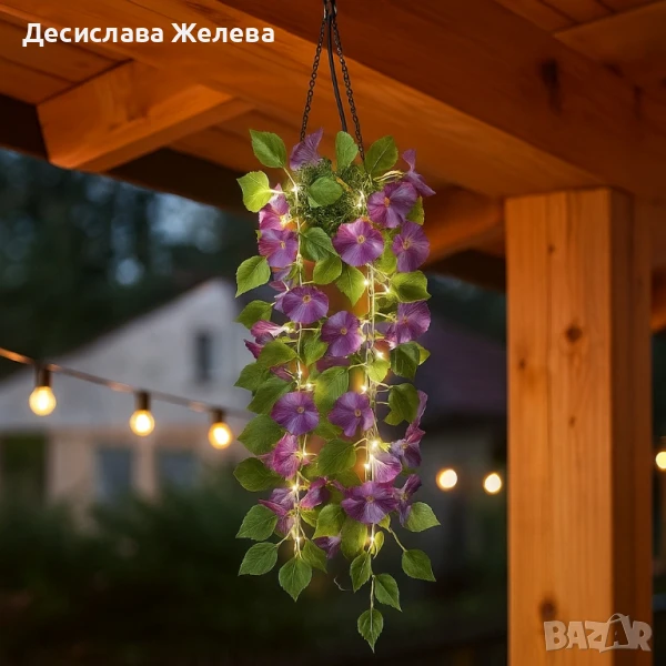 Соларна висяща саксия с LED осветление Living & Garden – 60 LED, топло бяло, снимка 1