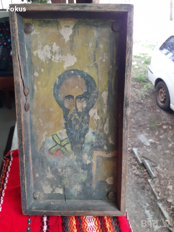 Стара домашна икона - ръчно рисувана върху дъска, снимка 1