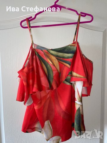 Разкошна цветна  блуза топ  флорален принт цветя с паднали ръкави , снимка 7 - Корсети, бюстиета, топове - 37287329