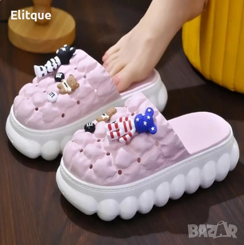 Леки и удобни затворени дамски високи чехли с декоративни елементи