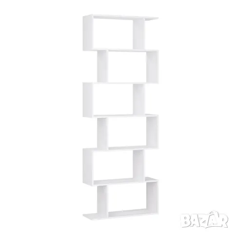 Homfa Геометрична библиотека с дървена S-образна, 6 нива, бяла, снимка 4 - Секции и витрини - 49565313