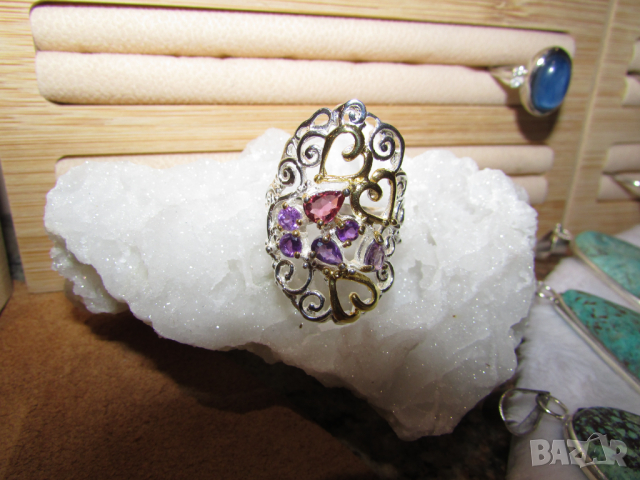 сребърен пръстен с натурален родолит №247, снимка 1