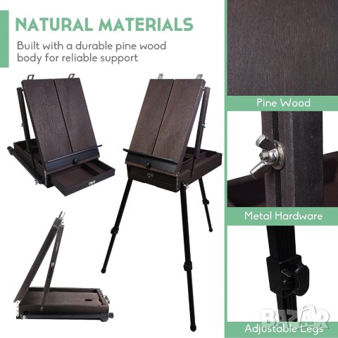 Сгъваем дървен статив за рисуване A135135, снимка 7 - Други - 42411900