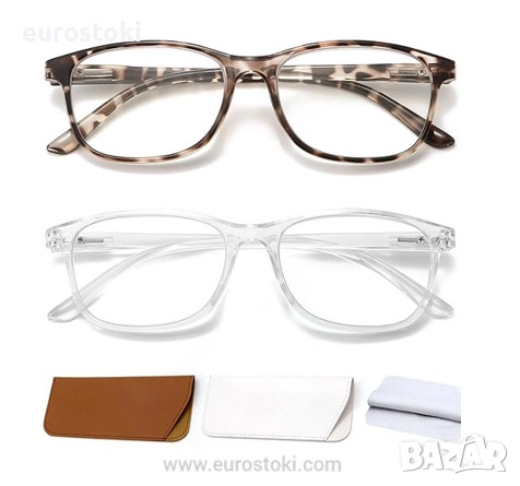 Комплект от 2 чифта диоптрични очила за четене AJYADO с калъфи, очила за четене с диоптри за жени 