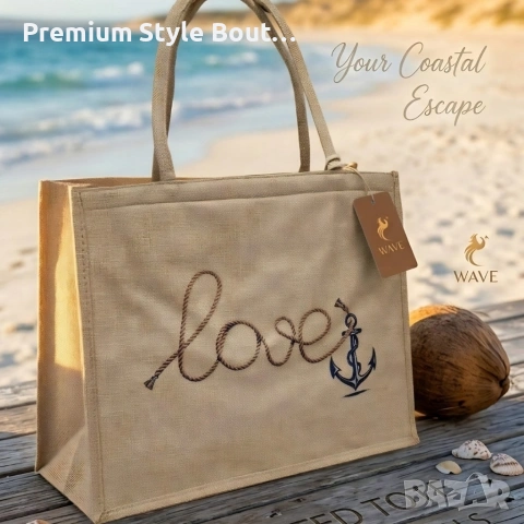 Стилна лятна чанта за плаж и разходка, размер 43 х 34 см