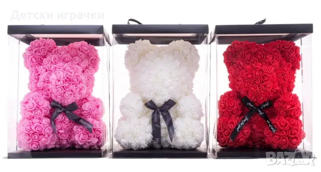 Мече от рози в подаръчна кутия 25см 40см, BG Rose Bear