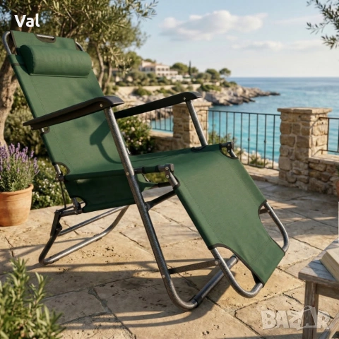 Сгъваем зелен шезлонг с възглавница - комфорт и релакс, снимка 4 - Градински мебели, декорация  - 53918241