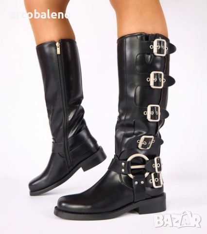 Дамски черни равни ботуши Taliba с катарами 