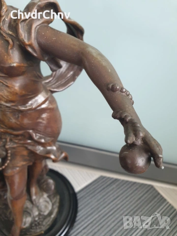 47см-4кг Moreau ЦАМ статуетка/стара френска скулптура/фигура на жена с ангел-херувим, снимка 5 - Статуетки - 54166401