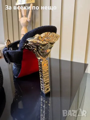 Versace Дамски Черни Чехли Със Златен Метален Ток Версаче Код E266, снимка 5 - Чехли - 50414430