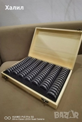 Дървена кутия за 100 и 50 монети + капсули + уплътнители за съхранение на монети, снимка 2 - Нумизматика и бонистика - 52107376