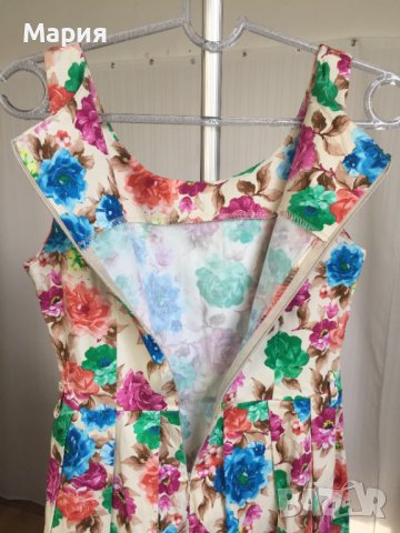 38 С / 40 М Дамска Рокля на Цветя Еластична Памучна Бежова Цветна Розова Синя Зелена, снимка 9 - Рокли - 42767451