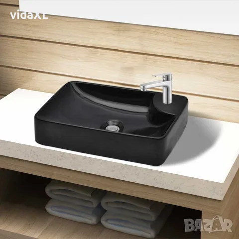 vidaXL Керамична мивка за баня с отвор за смесител, черна, снимка 2 - Мивки - 56146062