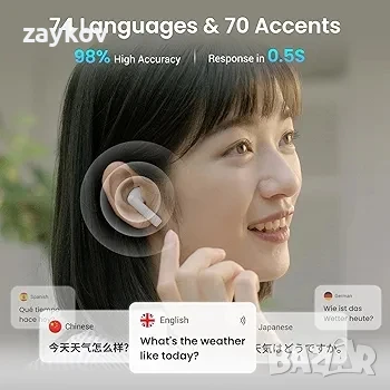 Wooask ChatGPT Преводач Слушалки A8 TransBuds | AI Офлайн Преводач със сензорен екран, снимка 3 - Bluetooth слушалки - 51423315