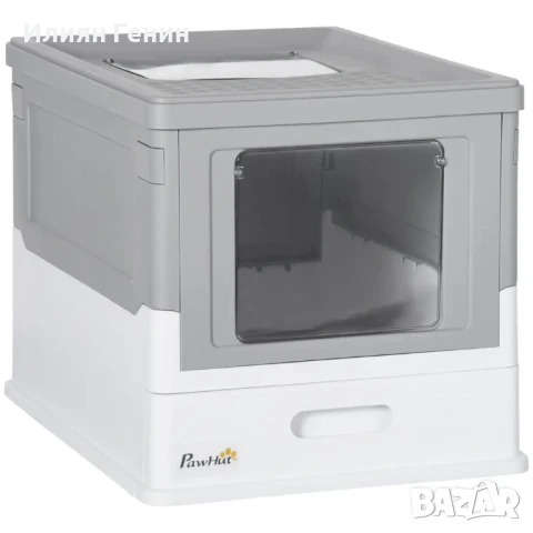 PawHut Котешка тоалетна с дъно и лъжичка, пластмаса, сива