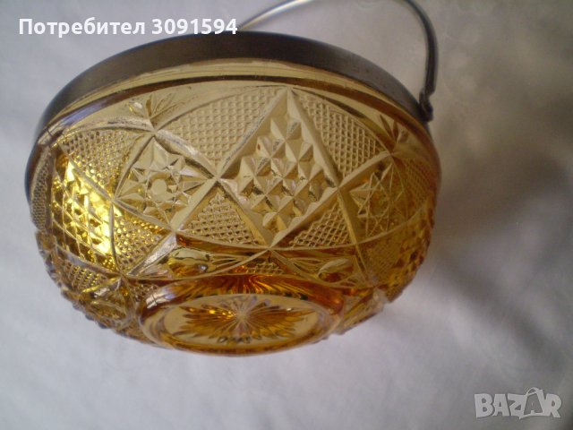 Винтидж Кристална бонбониера Арт деко метал оригинално стъкло цвят карамел, снимка 14 - Други ценни предмети - 38457517