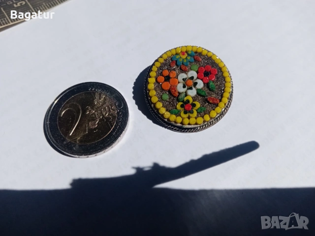  Стара мозаечна брошка,винтидж флорална тема, снимка 7 - Антикварни и старинни предмети - 54126587