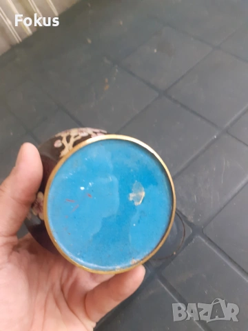 Клоазоне бронз емайл бурканче с капак, снимка 5 - Антикварни и старинни предмети - 53307457