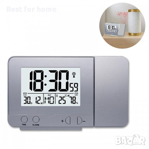 Прожекционен часовник с термометър, влагомер, USB слот,календар и будилник , снимка 5 - Стенни часовници - 39223622