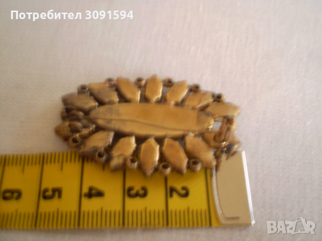 Стара Дамска Брошка бронз  стъкло и  кристал, снимка 3 - Антикварни и старинни предмети - 36517158