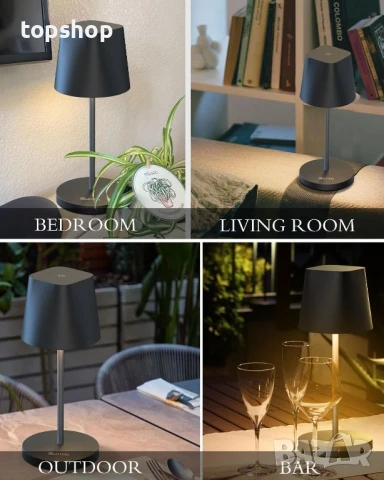 Quntis Акумулаторна безжична настолна LED лампа с възможност за димиране с докосване, черна, снимка 4 - Настолни лампи - 50569496