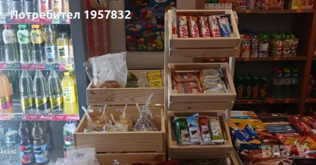 Мини стъпаловиден дървен стелаж с мини щайги, снимка 5 - Оборудване за магазин - 48985088