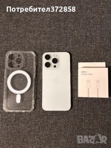 iPhone 15 Pro 256GB White titanium без забележка, със зарядно и калъф