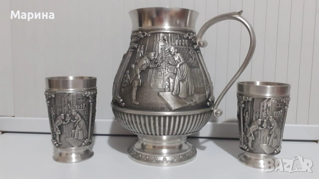 Комплект за вино и ракия от калай Antik*Vintage #92, снимка 1 - Антикварни и старинни предмети - 52405033