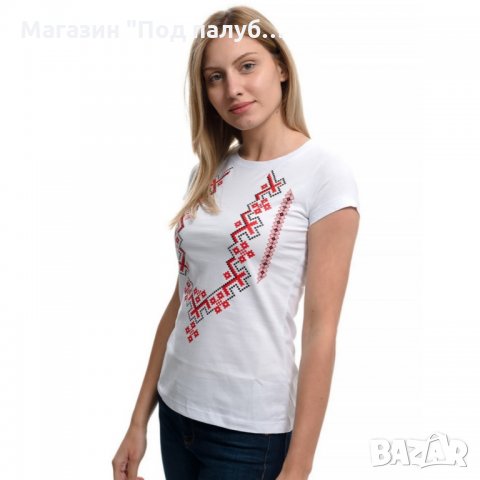 Нова дамска бяла тениска с трансферен печат Шевица, Етно мотив, България, снимка 8 - Тениски - 29964888