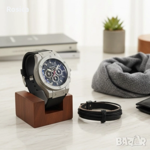 Стилен мъжки подарък – часовник и гривна в комплект, снимка 3 - Мъжки - 52025408