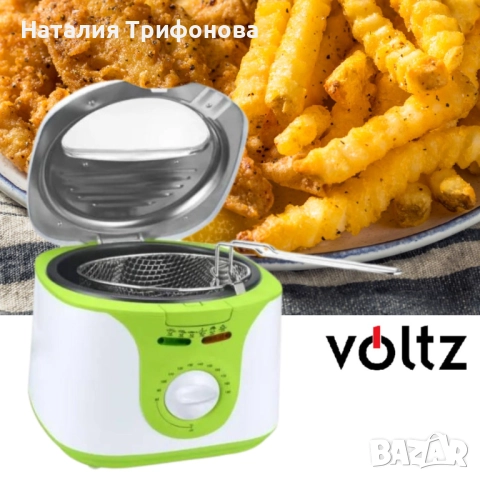 Фритюрник Voltz, 2 литра, 1300W, 80-190 C, Незалепващ съд, Бял/зелен 2 ГОДИНИ ГАРАНЦИЯ, снимка 2 - Фритюрници - 52885116