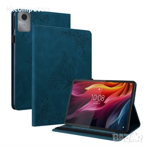 Lenovo Tab K11 Gen 2 / Lenovo Idea Tab- Кожен калъф с Протектор, Дизайн Пеперуда / Цвете, Стойка и Д