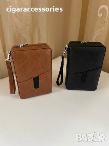 Преносим хумидор за 6 пури – естествена кожа, кедър, хигрометър, снимка 7 - Табакери - 53887402