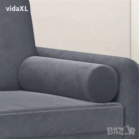 vidaXL Декоративни възглавници, 2 бр, тъмносиви, Ø15x50 см, кадифе, снимка 5 - Възглавници - 56147212