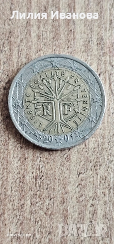 Монета от 2 евро ФРАНЦИЯ 2001 - Liberte Egalite Fraternite , снимка 2 - Нумизматика и бонистика - 54302296