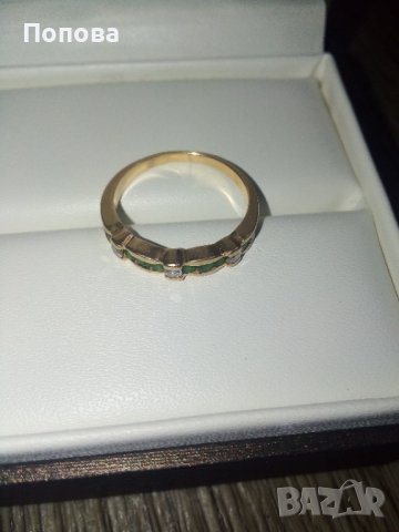 Златен  18 к. пръстен с диаманти и изумруди, снимка 5 - Пръстени - 37814464
