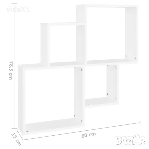 vidaXL Стенен кубичен рафт, бял, 80x15x78,5 см, инженерно дърво, снимка 6 - Ракли - 56147790