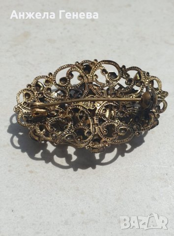 Брошка филигран с оливин и зелен ахат , снимка 3 - Антикварни и старинни предмети - 38320085