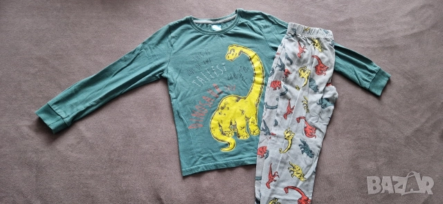 6-7г 122см Комплект блуза с дълъг ръкав и долница за сън, динозавър, без следи от употреба