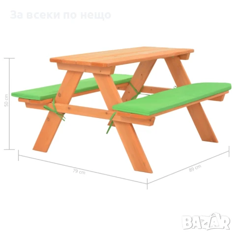 Детска маса за пикник с пейки, 89x79x50 см, ела масив Код P984, снимка 2 - Други - 51156003