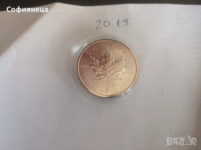 СРЕБРО 1 OZ КАНАДСКИ КЛЕНОВ ЛИСТ 2019 1 УНЦИЯ