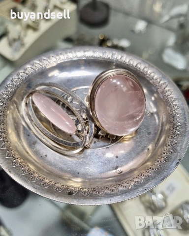 Сребърни бужута брошка K&L Kordes and Lichtenfels пръстен розов кварц