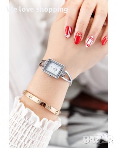 Квадратен дамски часовник с кристали (005), снимка 4 - Дамски - 40087971