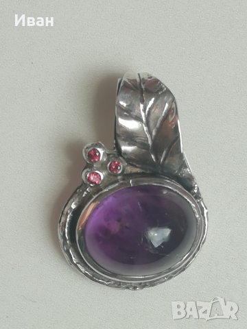 Сребърна висулка с Аметист и Сапфири , снимка 2 - Колиета, медальони, синджири - 44143121