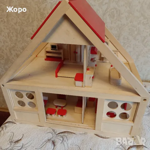 Детска дървена къща с обзавеждане, снимка 1